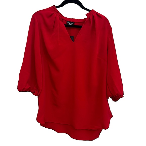 City Chic Tops - NWT!! City Chic Red V Neck Tunic Blouse in Women’s 14